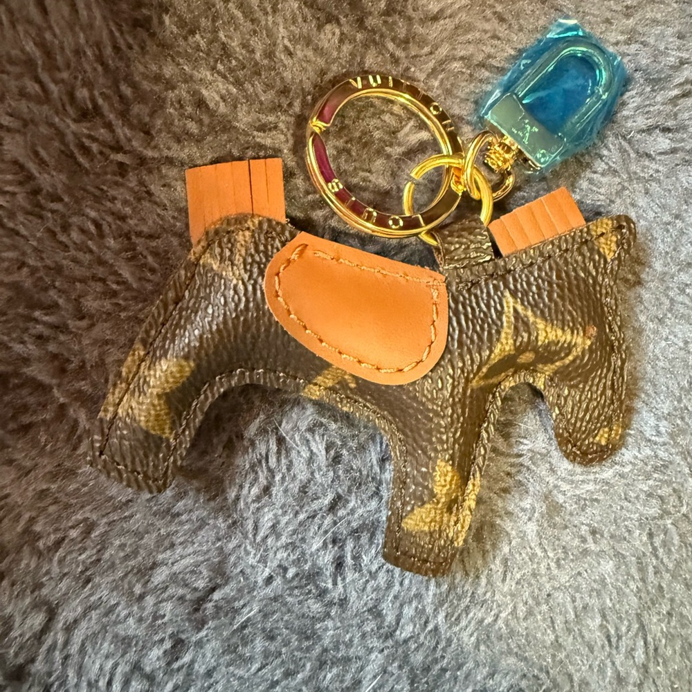 Upcycled Horse Keychain/Bag Charm with Orange Accents